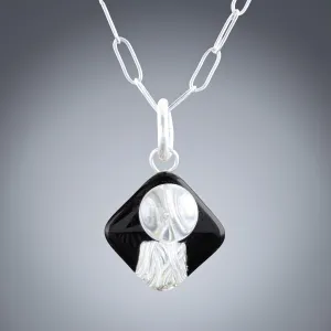 Small Black and Silver Art Deco Inspired Pendant Necklace in Sterling Silver