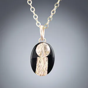 Small Oval Black and Gold Art Deco Inspired Pendant Necklace in 14K Yellow and Rose Gold Fill