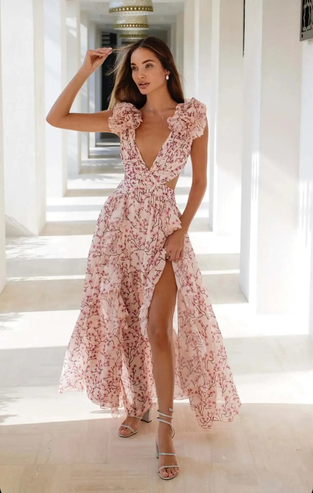 Valentina Cut Out Ruffle Floral Dress