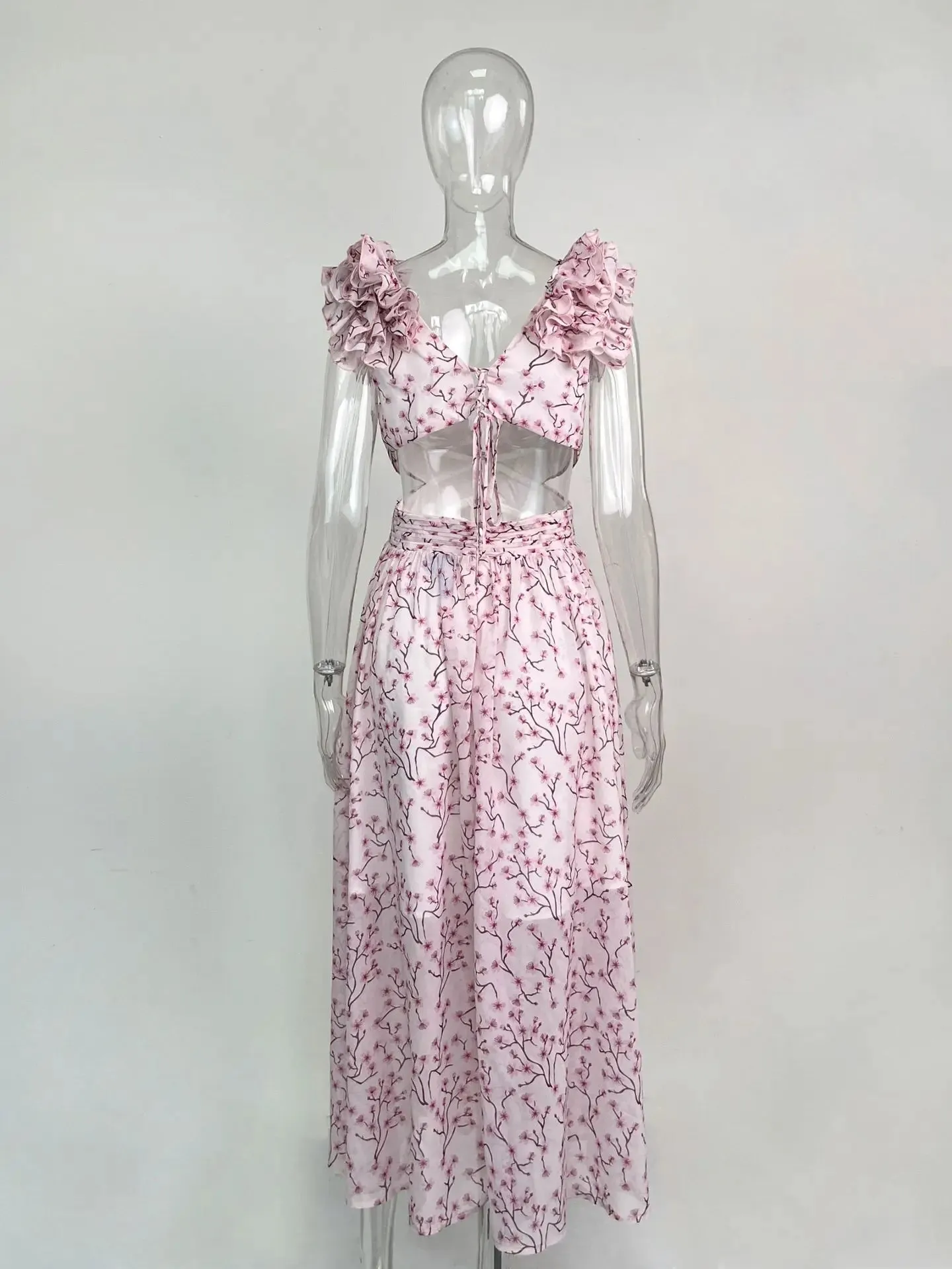 Valentina Cut Out Ruffle Floral Dress