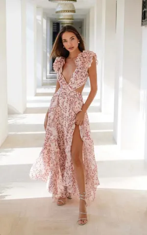 Valentina Cut Out Ruffle Floral Dress