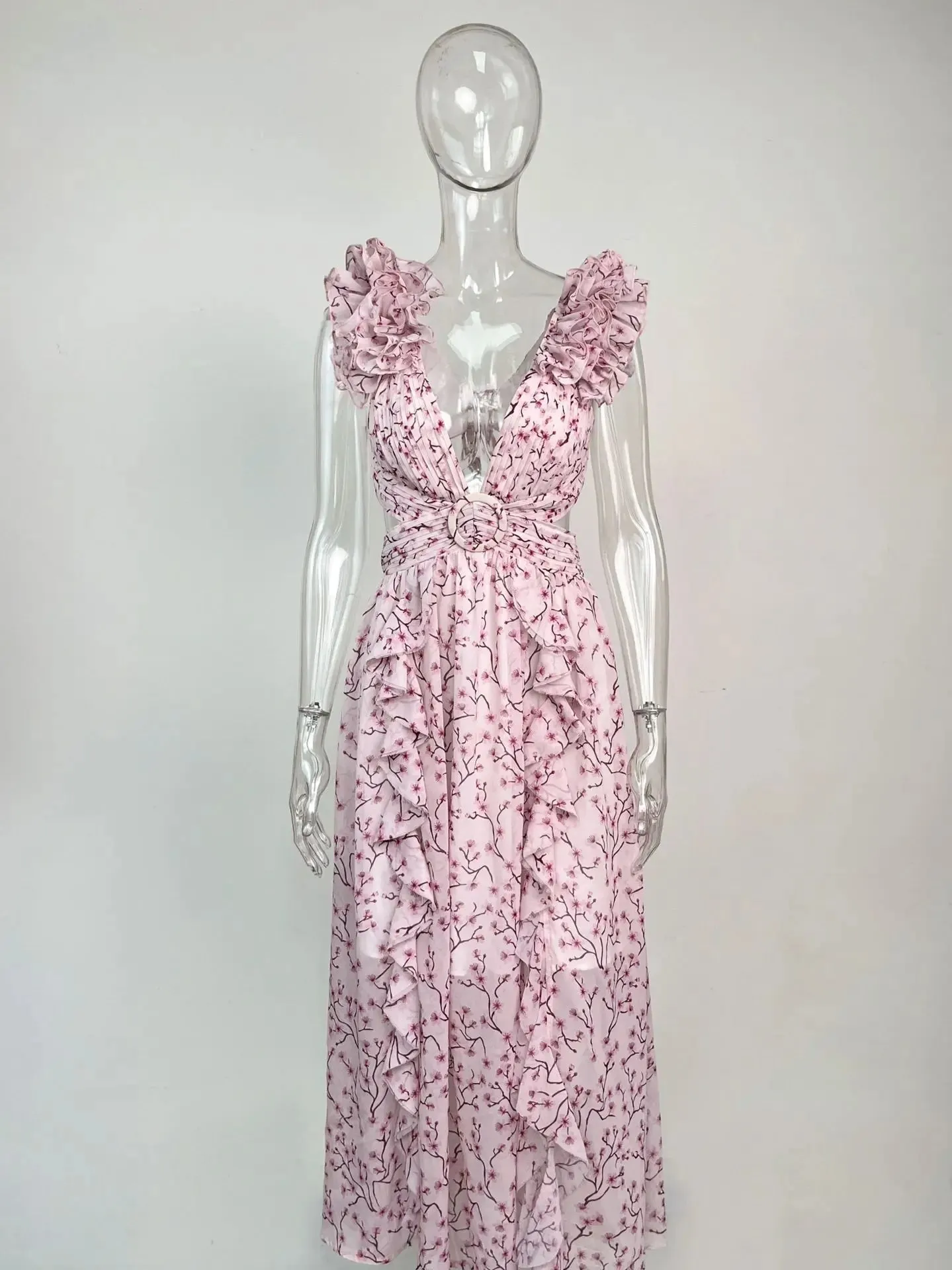 Valentina Cut Out Ruffle Floral Dress