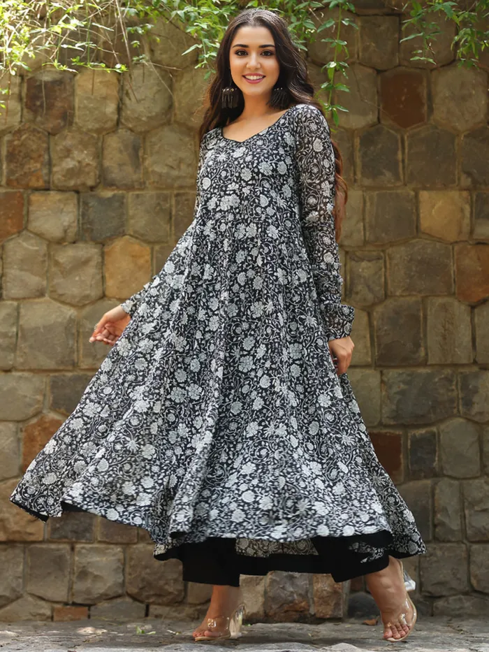 Vibrant Blossom Georgette Gown Dress