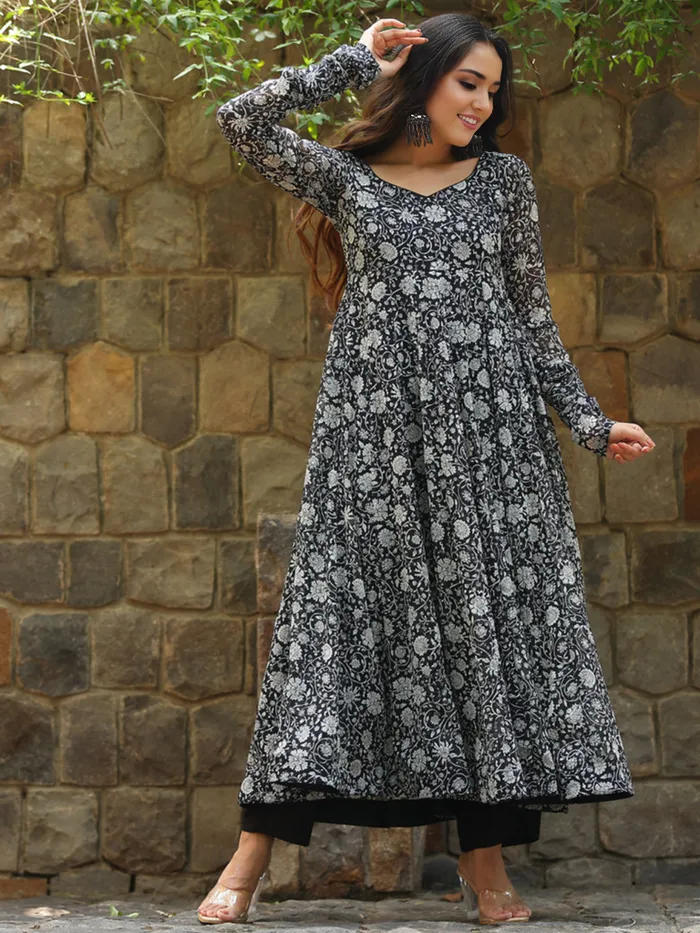 Vibrant Blossom Georgette Gown Dress