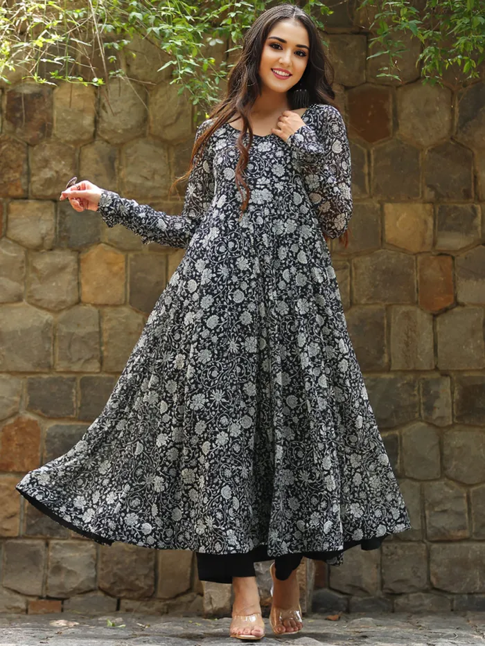 Vibrant Blossom Georgette Gown Dress