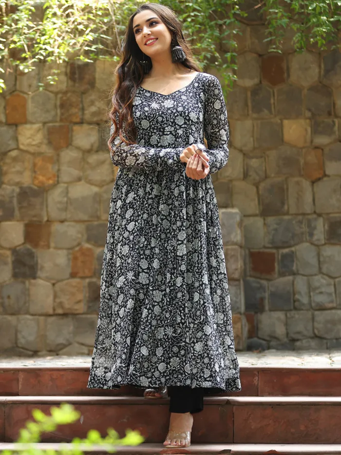 Vibrant Blossom Georgette Gown Dress