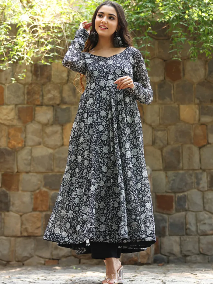 Vibrant Blossom Georgette Gown Dress