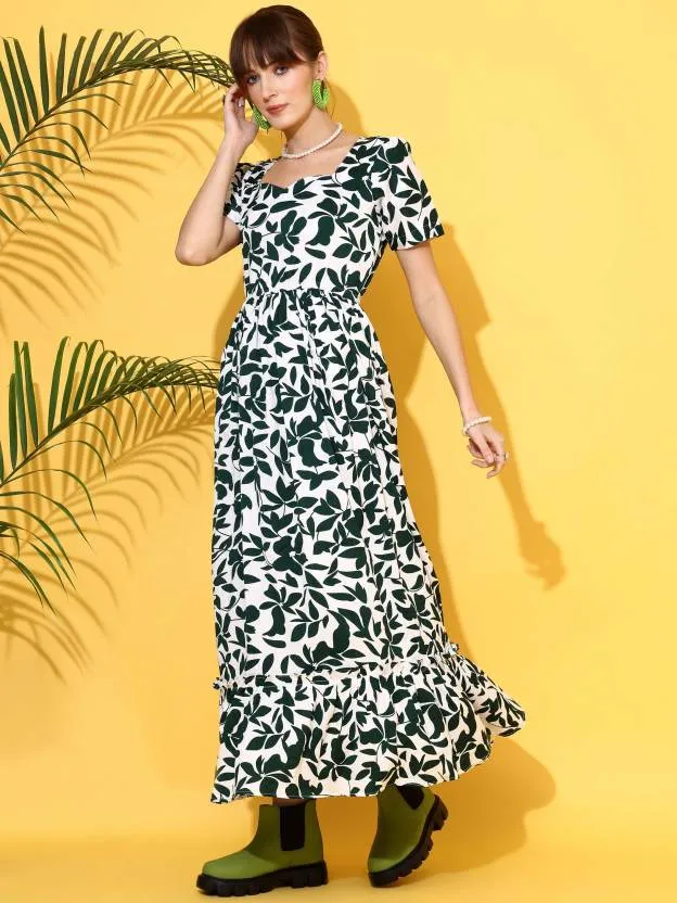 Vivid Blossom Green Maxi Dress