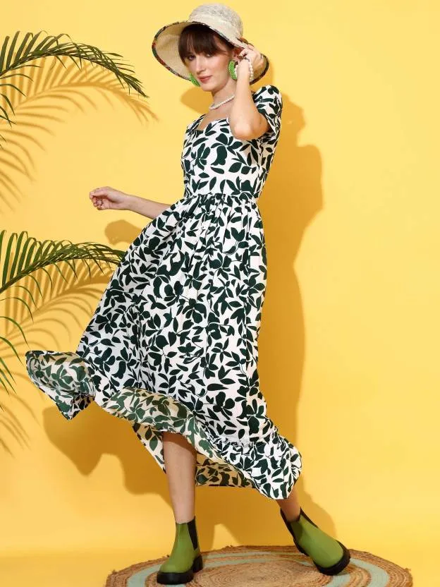 Vivid Blossom Green Maxi Dress