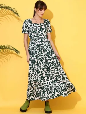 Vivid Blossom Green Maxi Dress