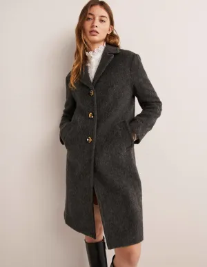 Wool Blend Collared Coat-Charcoal