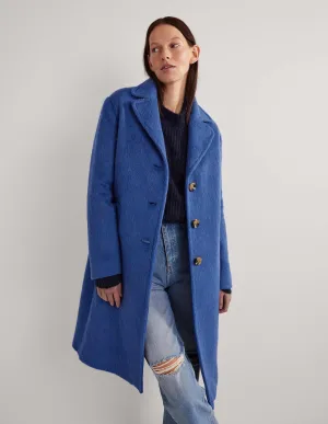 Wool Blend Collared Coat-Sea Blue